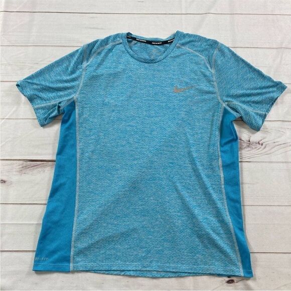 Nike Mens Blue Dri Fit Breathe Miler Running Short Sleeve Shirt Size Large - Picture 1 of 6